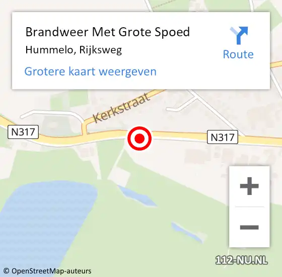 Locatie op kaart van de 112 melding: Brandweer Met Grote Spoed Naar Hummelo, Rijksweg op 23 december 2016 13:22