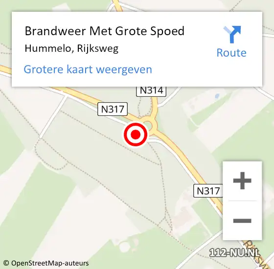 Locatie op kaart van de 112 melding: Brandweer Met Grote Spoed Naar Hummelo, Rijksweg op 23 december 2016 13:23