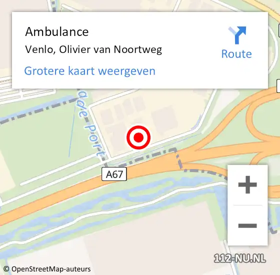 Locatie op kaart van de 112 melding: Ambulance Venlo, Olivier van Noortweg op 23 december 2016 16:25