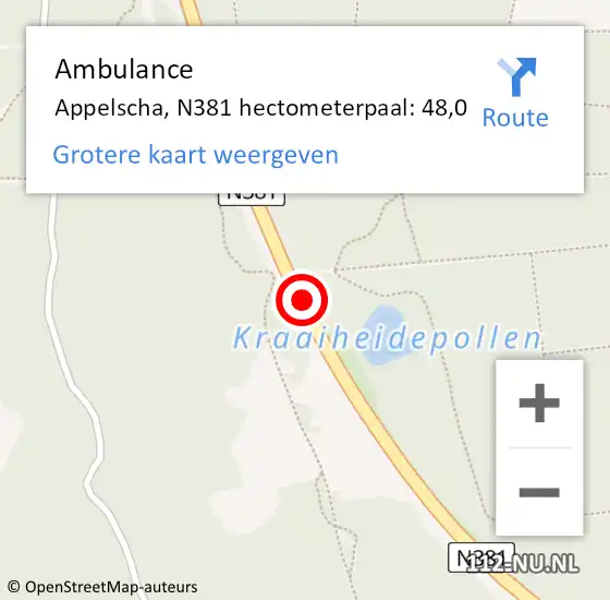 Locatie op kaart van de 112 melding: Ambulance Appelscha, N381 hectometerpaal: 48,0 op 5 januari 2014 15:31