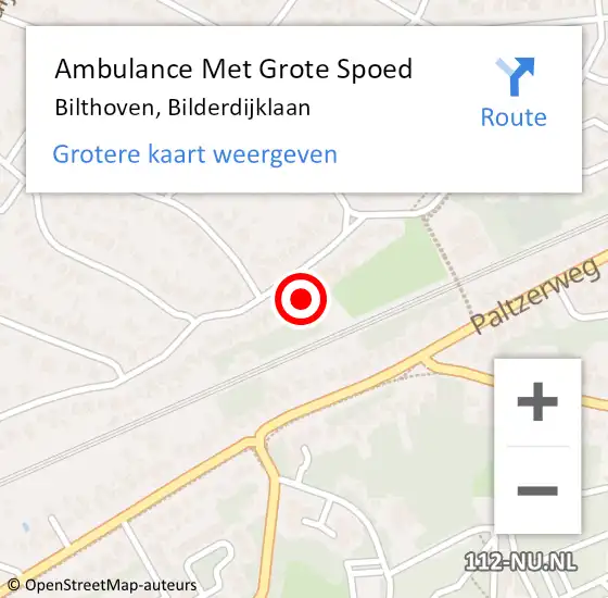 Locatie op kaart van de 112 melding: Ambulance Met Grote Spoed Naar Bilthoven, Bilderdijklaan op 23 december 2016 16:27