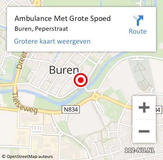 Locatie op kaart van de 112 melding: Ambulance Met Grote Spoed Naar Buren, Peperstraat op 23 december 2016 16:42