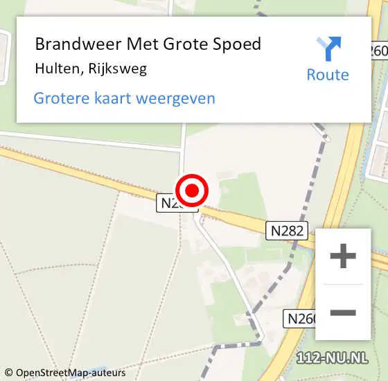Locatie op kaart van de 112 melding: Brandweer Met Grote Spoed Naar Hulten, Rijksweg op 23 december 2016 16:57