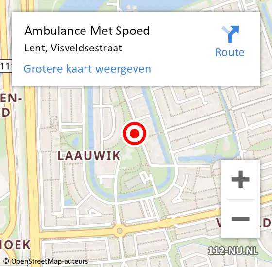Locatie op kaart van de 112 melding: Ambulance Met Spoed Naar Lent, Visveldsestraat op 23 december 2016 17:50