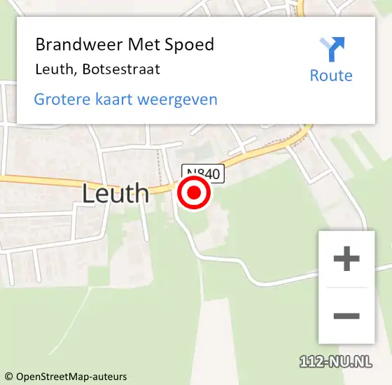 Locatie op kaart van de 112 melding: Brandweer Met Spoed Naar Leuth, Botsestraat op 23 december 2016 18:24