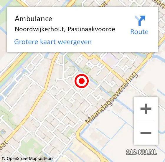 Locatie op kaart van de 112 melding: Ambulance Noordwijkerhout, Pastinaakvoorde op 23 december 2016 18:37