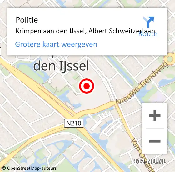 Locatie op kaart van de 112 melding: Politie Krimpen aan den IJssel, Albert Schweitzerlaan op 5 januari 2014 15:55