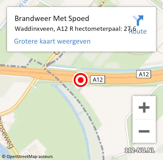 Locatie op kaart van de 112 melding: Brandweer Met Spoed Naar Waddinxveen, A12 R hectometerpaal: 27,6 op 23 december 2016 22:44