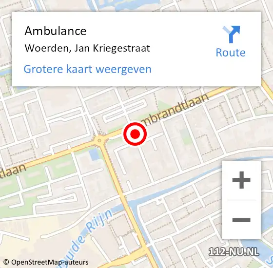 Locatie op kaart van de 112 melding: Ambulance Woerden, Jan Kriegestraat op 23 december 2016 23:07