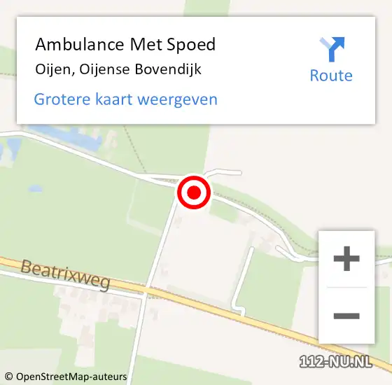 Locatie op kaart van de 112 melding: Ambulance Met Spoed Naar Oijen, Oijense Bovendijk op 23 december 2016 23:27