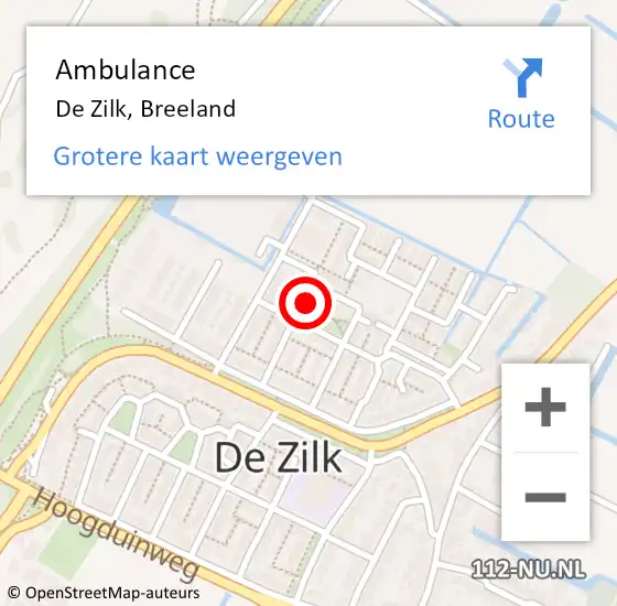 Locatie op kaart van de 112 melding: Ambulance De Zilk, Breeland op 23 december 2016 23:30