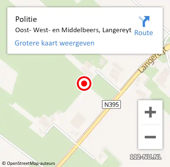 Locatie op kaart van de 112 melding: Politie Oost- West- en Middelbeers, Langereyt op 23 december 2016 23:45