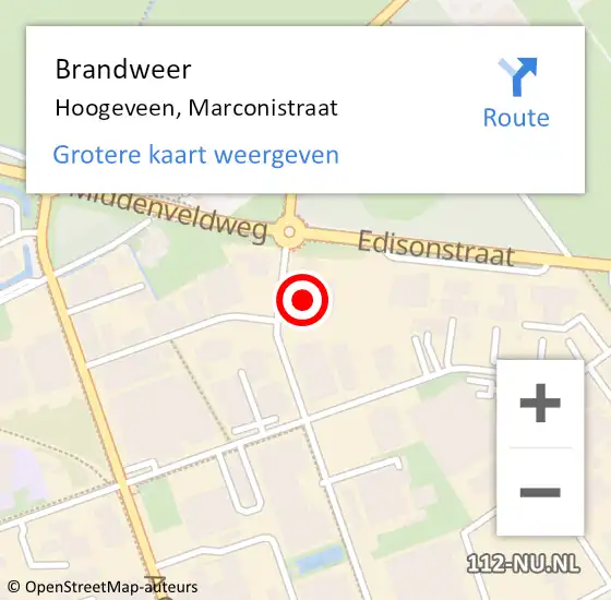 Locatie op kaart van de 112 melding: Brandweer Hoogeveen, Marconistraat op 24 december 2016 01:11