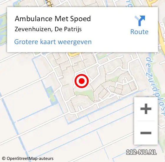Locatie op kaart van de 112 melding: Ambulance Met Spoed Naar Zevenhuizen, De Patrijs op 24 december 2016 07:10