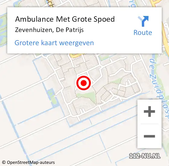 Locatie op kaart van de 112 melding: Ambulance Met Grote Spoed Naar Zevenhuizen, De Patrijs op 24 december 2016 07:13