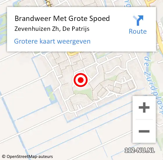 Locatie op kaart van de 112 melding: Brandweer Met Grote Spoed Naar Zevenhuizen Zh, De Patrijs op 24 december 2016 07:33