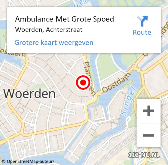 Locatie op kaart van de 112 melding: Ambulance Met Grote Spoed Naar Woerden, Achterstraat op 24 december 2016 08:47