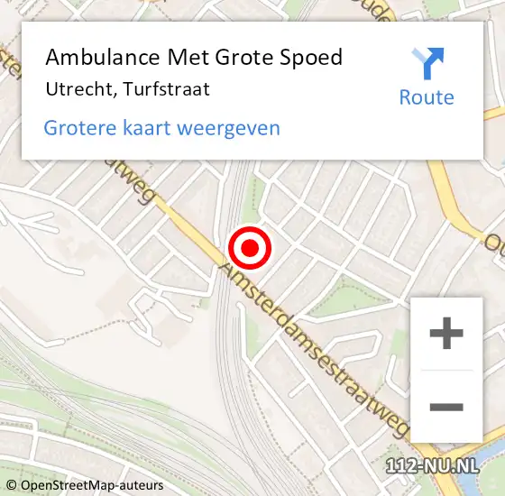 Locatie op kaart van de 112 melding: Ambulance Met Grote Spoed Naar Utrecht, Turfstraat op 24 december 2016 08:54