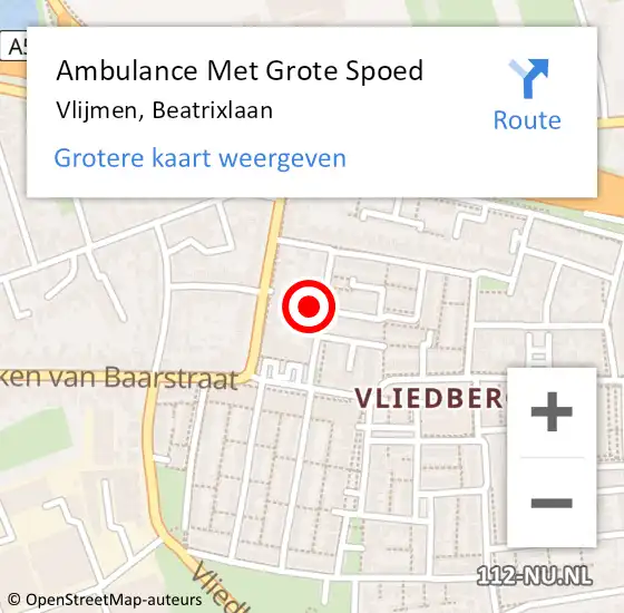 Locatie op kaart van de 112 melding: Ambulance Met Grote Spoed Naar Vlijmen, Beatrixlaan op 24 december 2016 11:44