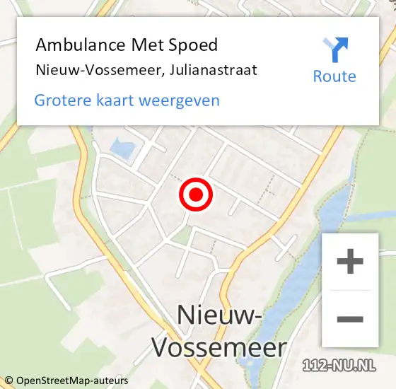 Locatie op kaart van de 112 melding: Ambulance Met Spoed Naar Nieuw-Vossemeer, Julianastraat op 24 december 2016 11:55