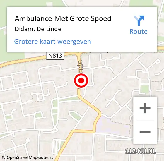 Locatie op kaart van de 112 melding: Ambulance Met Grote Spoed Naar Didam, De Linde op 5 januari 2014 17:21