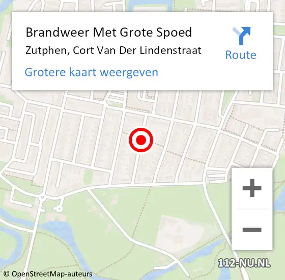 Locatie op kaart van de 112 melding: Brandweer Met Grote Spoed Naar Zutphen, Cort Van Der Lindenstraat op 24 december 2016 15:06