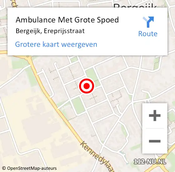 Locatie op kaart van de 112 melding: Ambulance Met Grote Spoed Naar Bergeijk, Ereprijsstraat op 24 december 2016 15:30