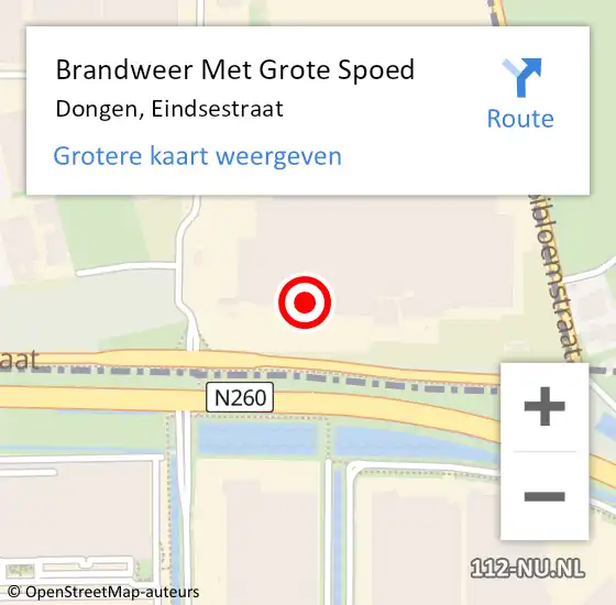 Locatie op kaart van de 112 melding: Brandweer Met Grote Spoed Naar Dongen, Eindsestraat op 24 december 2016 15:34