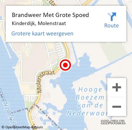 Locatie op kaart van de 112 melding: Brandweer Met Grote Spoed Naar Kinderdijk, Molenstraat op 24 december 2016 18:18