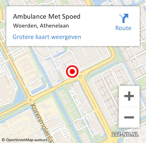 Locatie op kaart van de 112 melding: Ambulance Met Spoed Naar Woerden, Athenelaan op 24 december 2016 19:20