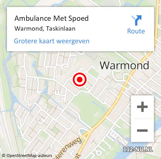 Locatie op kaart van de 112 melding: Ambulance Met Spoed Naar Warmond, Taskinlaan op 24 december 2016 19:48