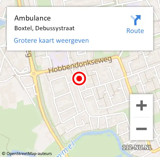 Locatie op kaart van de 112 melding: Ambulance Boxtel, Debussystraat op 24 december 2016 21:15