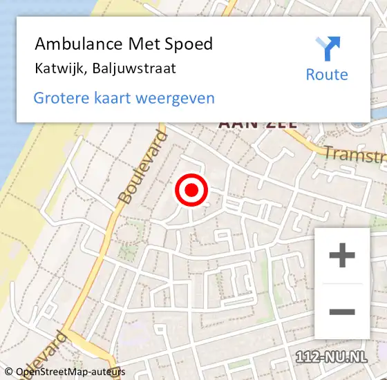 Locatie op kaart van de 112 melding: Ambulance Met Spoed Naar Katwijk, Baljuwstraat op 24 december 2016 21:40