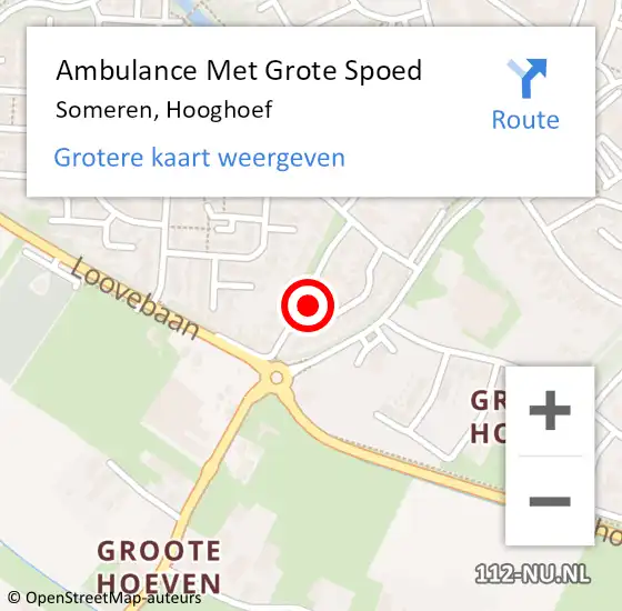 Locatie op kaart van de 112 melding: Ambulance Met Grote Spoed Naar Someren, Hooghoef op 24 december 2016 22:30