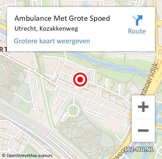 Locatie op kaart van de 112 melding: Ambulance Met Grote Spoed Naar Utrecht, Kozakkenweg op 24 december 2016 22:37