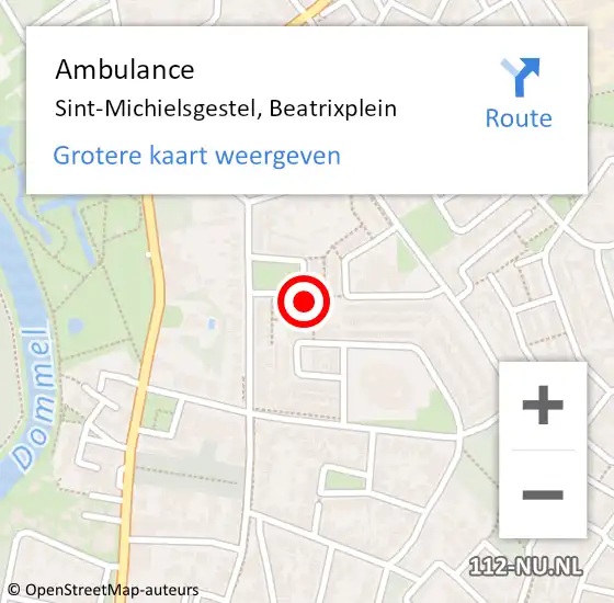 Locatie op kaart van de 112 melding: Ambulance Sint-Michielsgestel, Beatrixplein op 24 december 2016 22:53