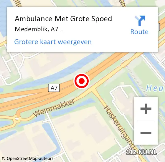 Locatie op kaart van de 112 melding: Ambulance Met Grote Spoed Naar Medemblik, A7 L op 24 december 2016 23:12