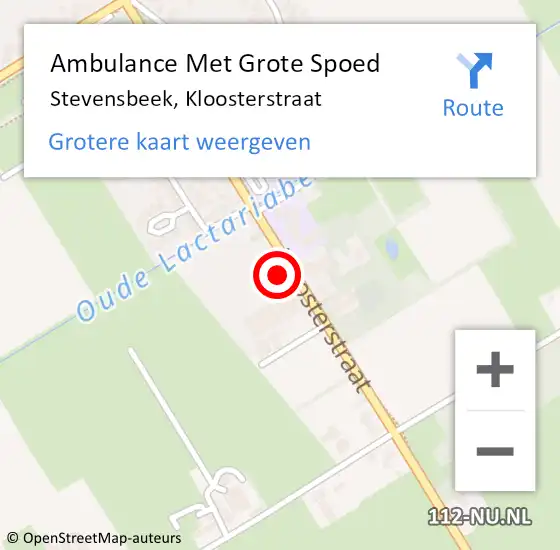 Locatie op kaart van de 112 melding: Ambulance Met Grote Spoed Naar Stevensbeek, Kloosterstraat op 24 december 2016 23:24