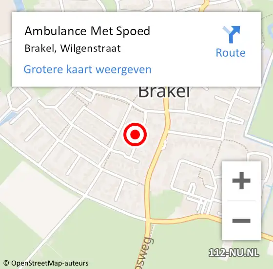 Locatie op kaart van de 112 melding: Ambulance Met Spoed Naar Brakel, Wilgenstraat op 24 december 2016 23:36