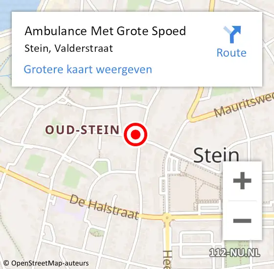 Locatie op kaart van de 112 melding: Ambulance Met Grote Spoed Naar Stein, Valderstraat op 18 september 2013 12:46