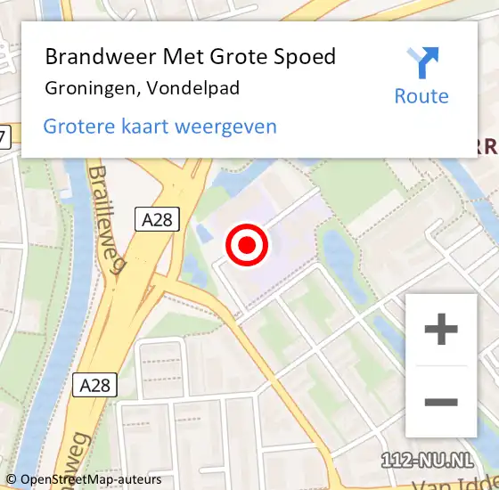 Locatie op kaart van de 112 melding: Brandweer Met Grote Spoed Naar Groningen, Vondelpad op 25 december 2016 00:21