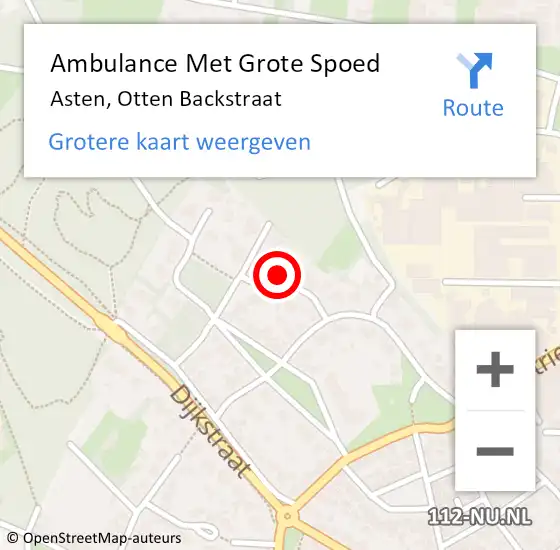 Locatie op kaart van de 112 melding: Ambulance Met Grote Spoed Naar Asten, Otten Backstraat op 25 december 2016 00:29