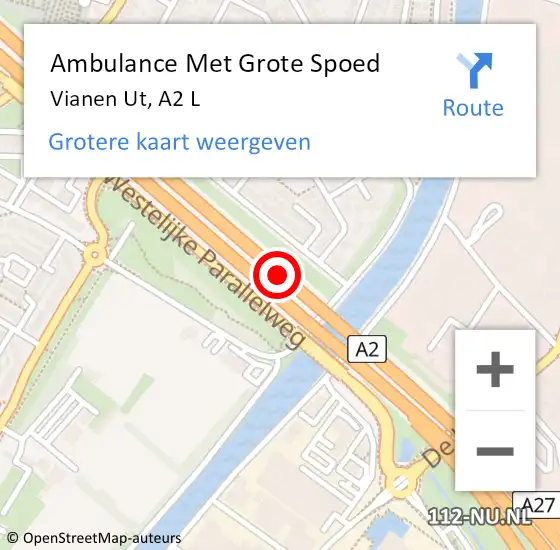 Locatie op kaart van de 112 melding: Ambulance Met Grote Spoed Naar Vianen Ut, A2 L hectometerpaal: 71,8 op 25 december 2016 01:04