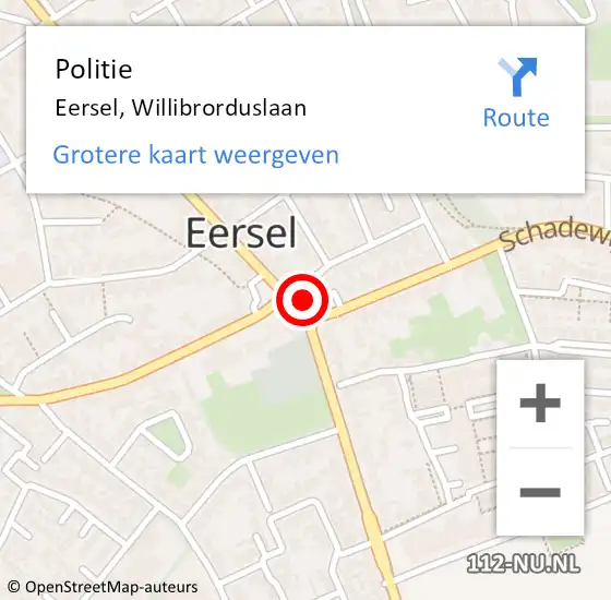 Locatie op kaart van de 112 melding: Politie Eersel, Willibrorduslaan op 25 december 2016 03:06