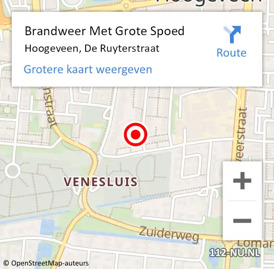 Locatie op kaart van de 112 melding: Brandweer Met Grote Spoed Naar Hoogeveen, De Ruyterstraat op 25 december 2016 04:22