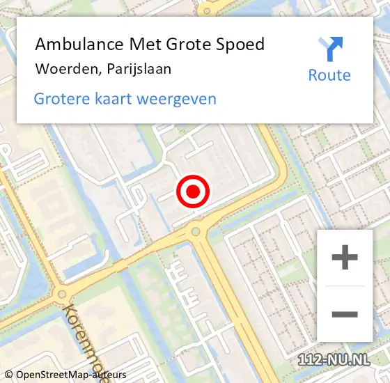 Locatie op kaart van de 112 melding: Ambulance Met Grote Spoed Naar Woerden, Parijslaan op 25 december 2016 06:15