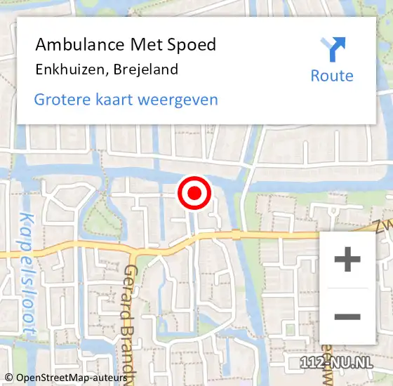 Locatie op kaart van de 112 melding: Ambulance Met Spoed Naar Enkhuizen, Brejeland op 25 december 2016 06:20