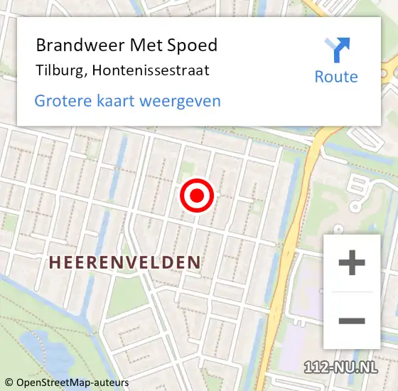 Locatie op kaart van de 112 melding: Brandweer Met Spoed Naar Tilburg, Hontenissestraat op 25 december 2016 06:38