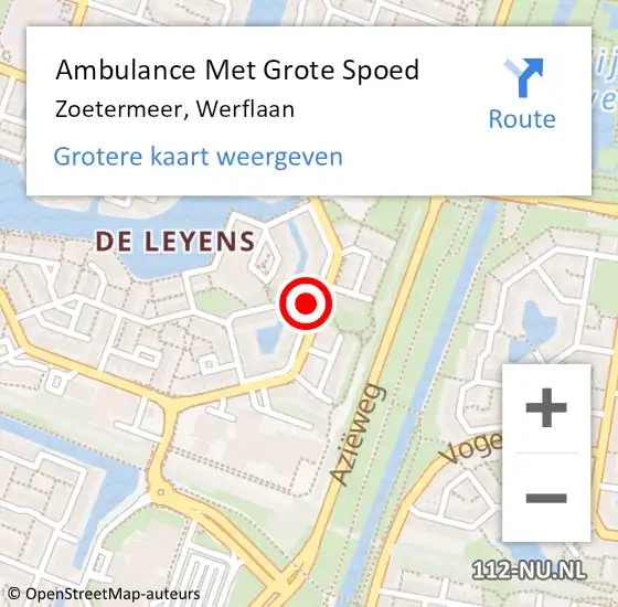 Locatie op kaart van de 112 melding: Ambulance Met Grote Spoed Naar Zoetermeer, Werflaan op 25 december 2016 07:59