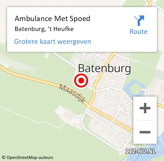 Locatie op kaart van de 112 melding: Ambulance Met Spoed Naar Batenburg, 't Heufke op 25 december 2016 09:21